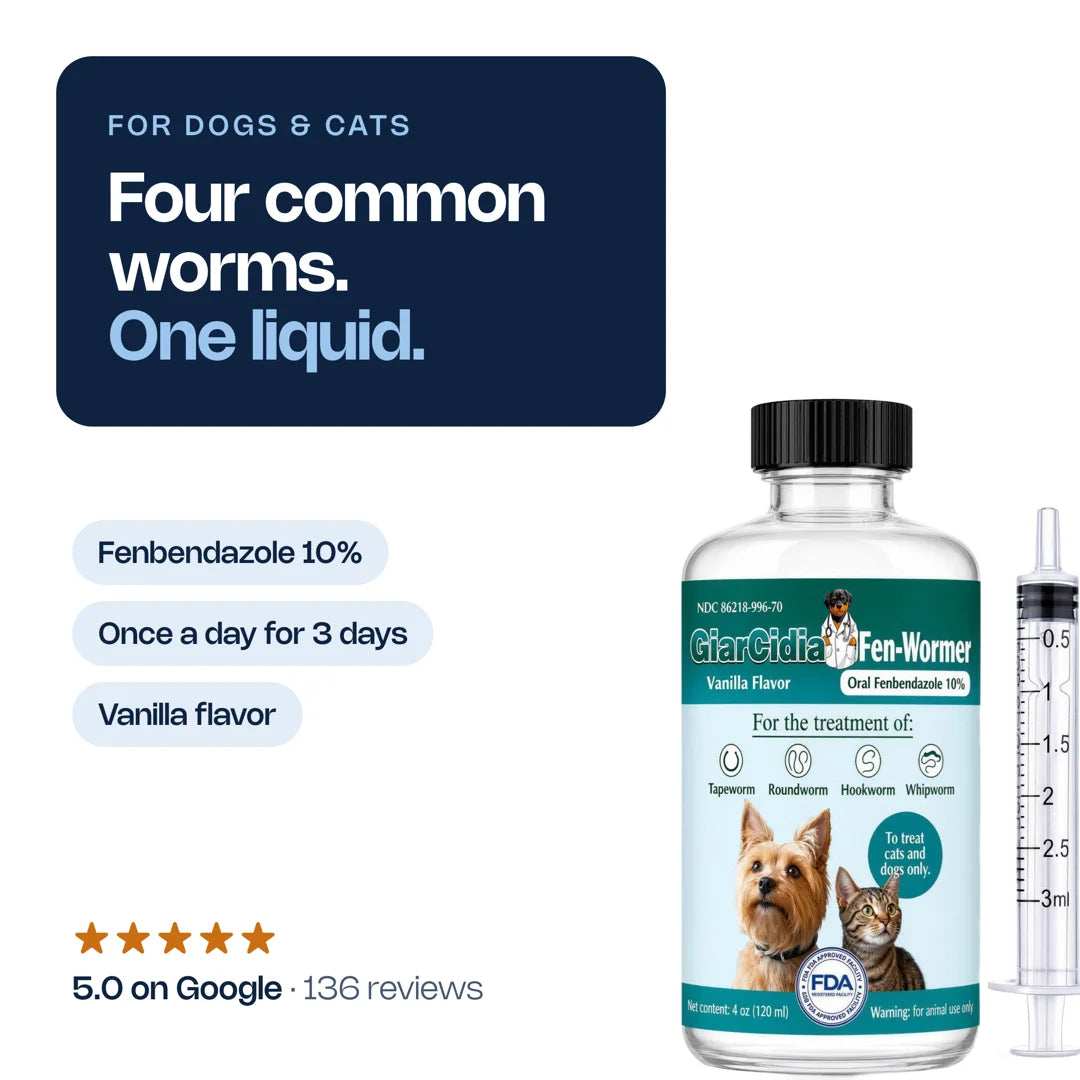 GiarCidia Fen-Wormer: 4 types of worms, fenbendazole 10%, made in the usa