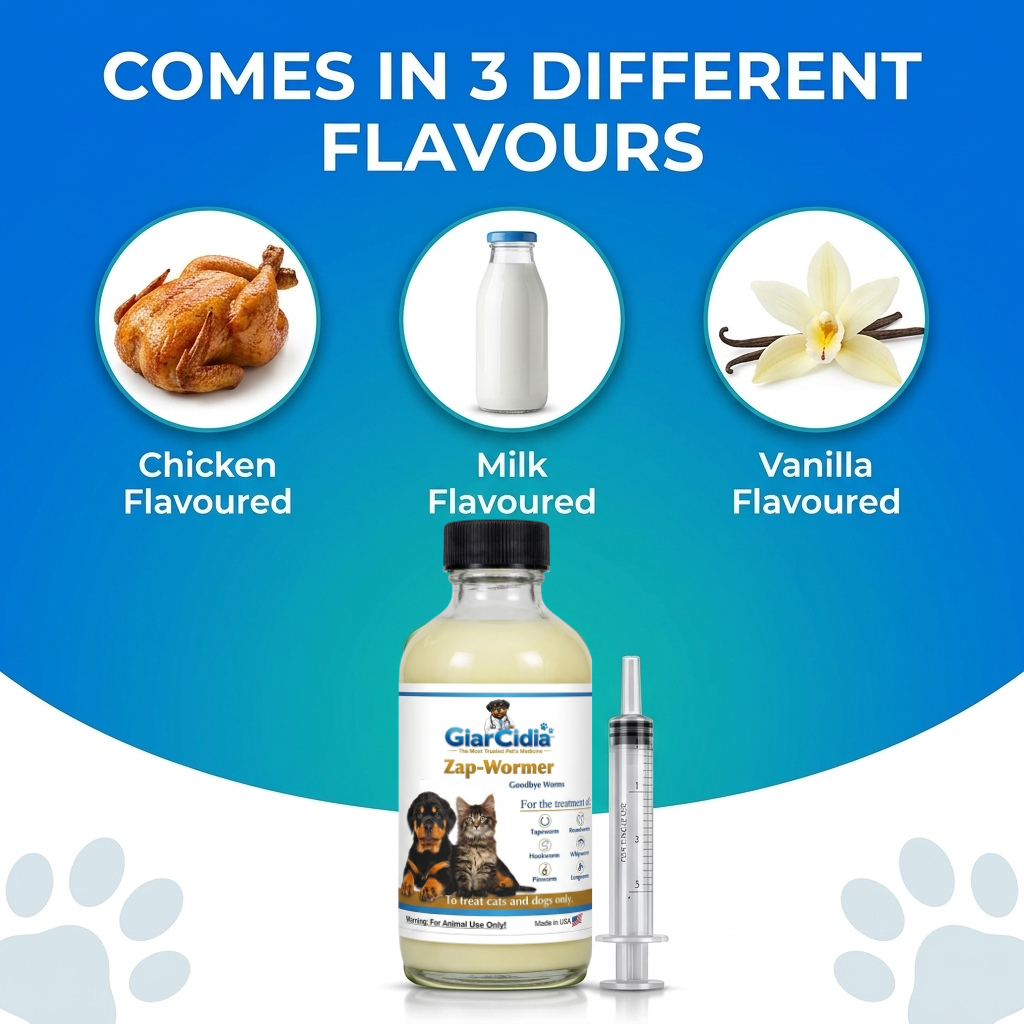 GiarCidia Zap-Wormer – Liquid Dewormer for Dogs and Cats, 6 Types of Worms