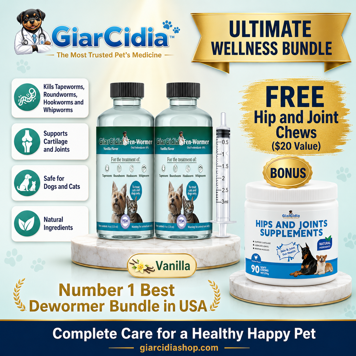 GiarCidia Fen-Wormer 2-Pack + Free Hip & Joint Chews