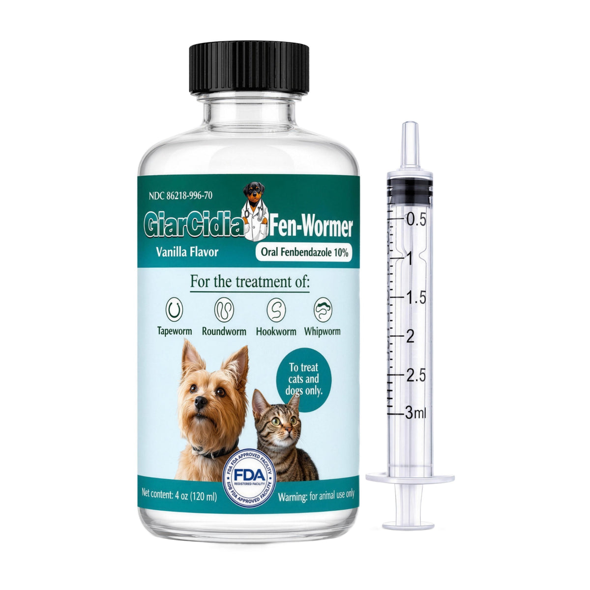 GiarCidia Fen-Wormer 120 ml bottle with dosing syringe