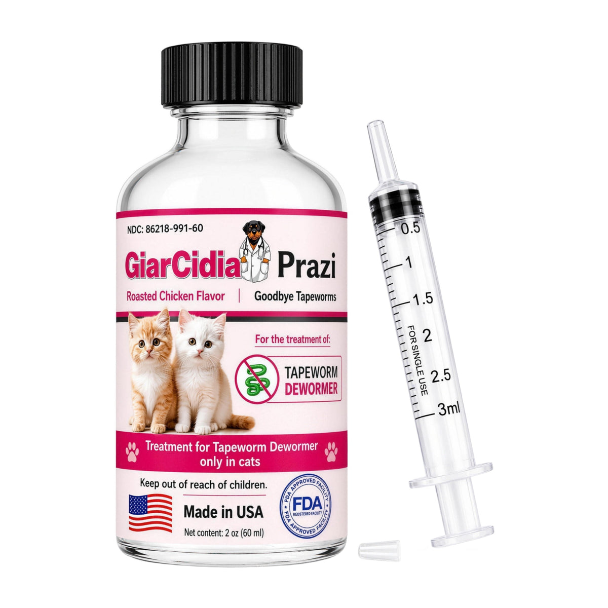 GiarCidia Prazi for Cats 60 ml bottle with dosing syringe