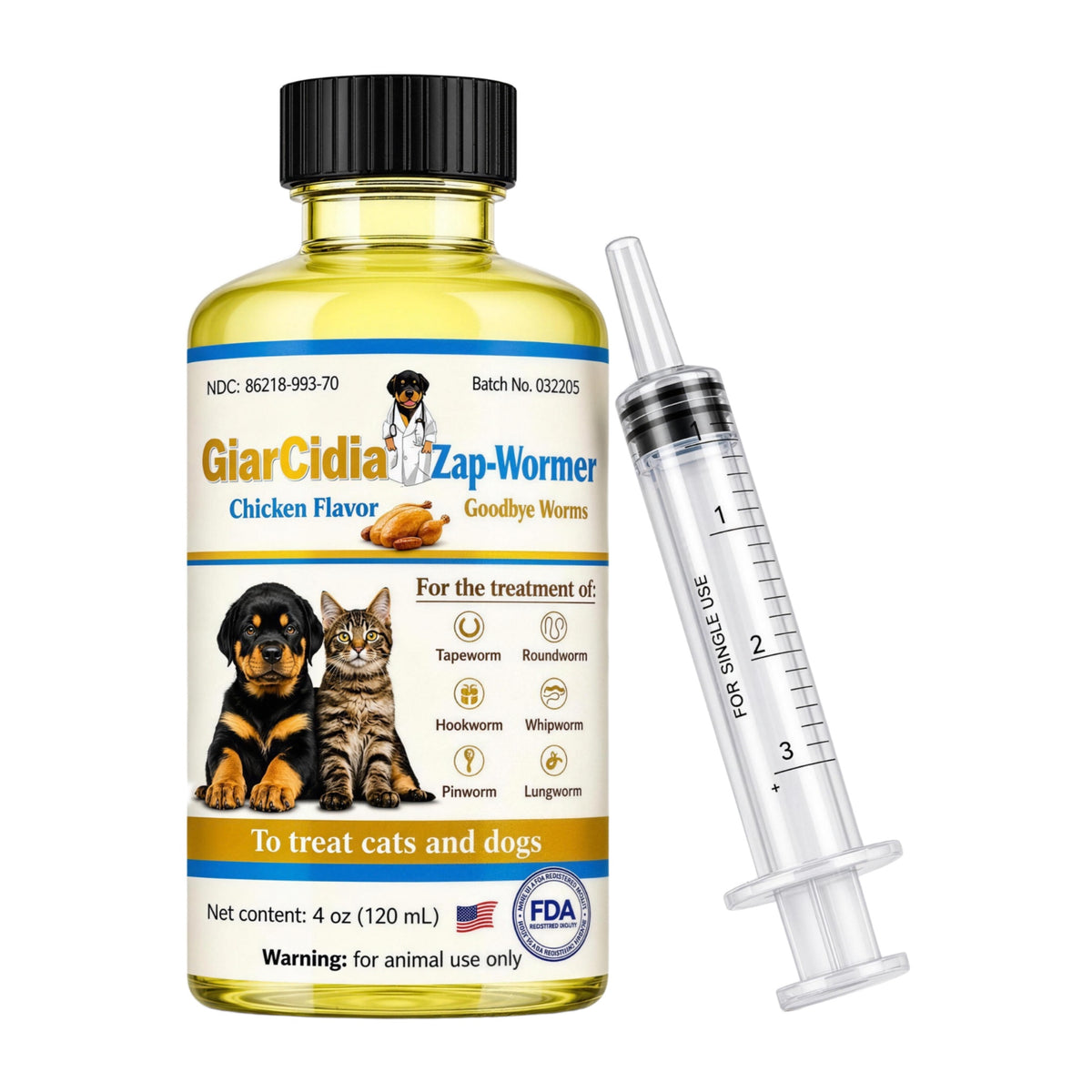 GiarCidia Zap-Wormer 120 ml bottle with dosing syringe