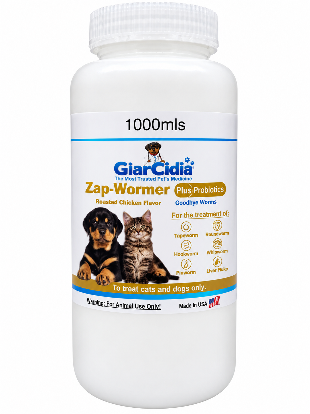 GiarCidia Zap-Wormer Plus Probiotics 1000 ml, roasted chicken flavor