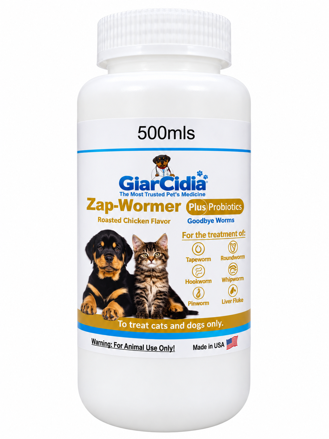 GiarCidia Zap-Wormer Plus Probiotics 500 ml, roasted chicken flavor