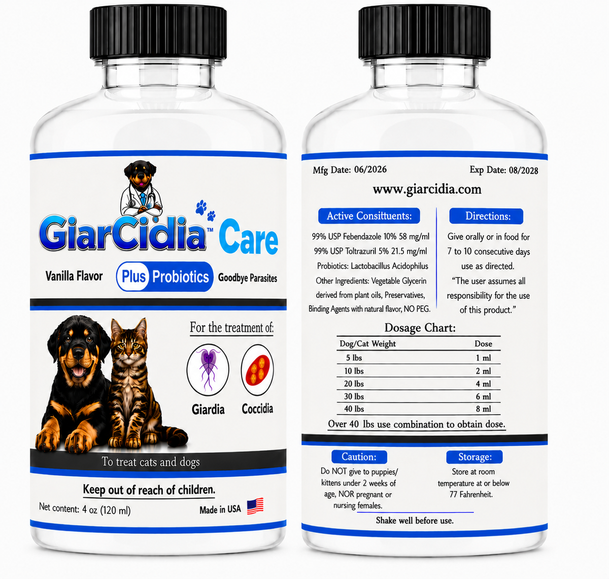 GiarCidia CARE – Giardia & Coccidia Treatment for Dogs and Cats, with Probiotics