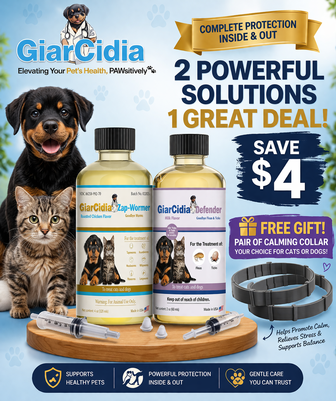 GiarCidia Zap-Wormer + Defender Bundle + Free Calming Collars