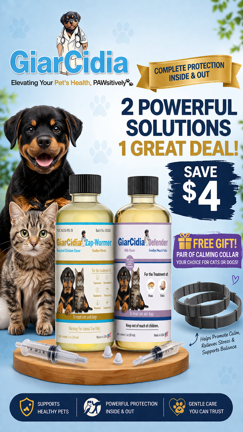 GiarCidia Zap-Wormer + Defender Bundle + Free Calming Collars